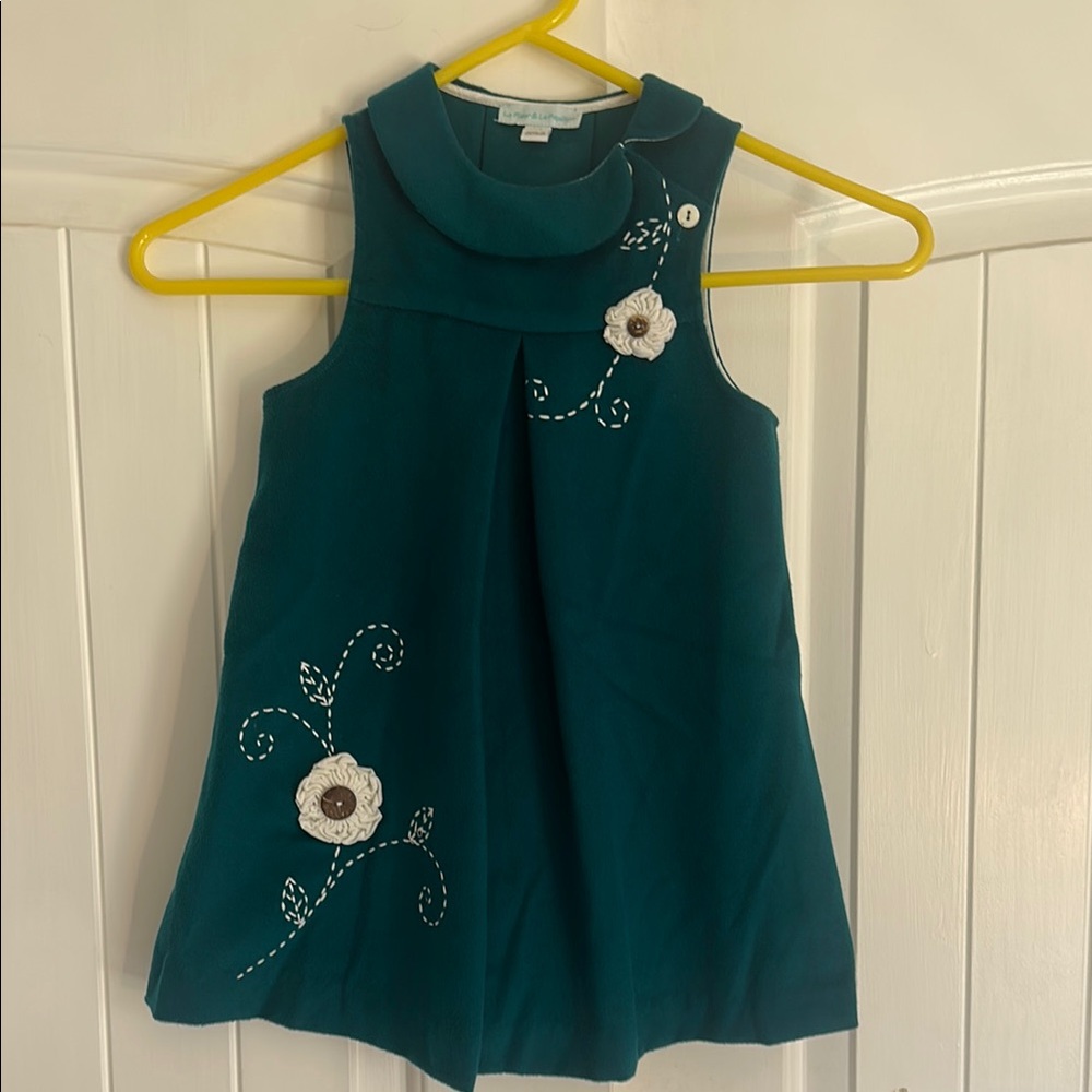 Teal La Fleur & Le Papillon Sleeveless Dress with Mock Neckβ